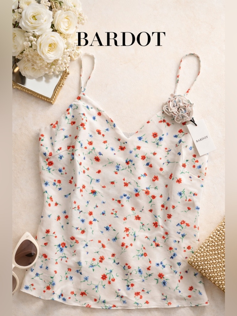 NWT Bardot Wisteria Cami Ivory Ditsy Floral Adjustable Strap Tank Top US 6